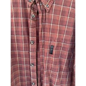 Columbia Sportswear Mens Burnt Red Plaid Long Sleeve Button Front Shirt Size XL